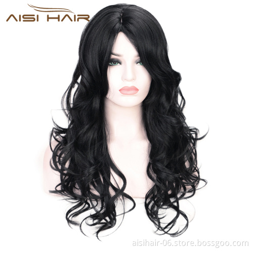 Black Body Wave Fiber Hair Wig Fashion Synthetic Wig Heat Resistant Long Wavy For Party Cosplay Women Wigs